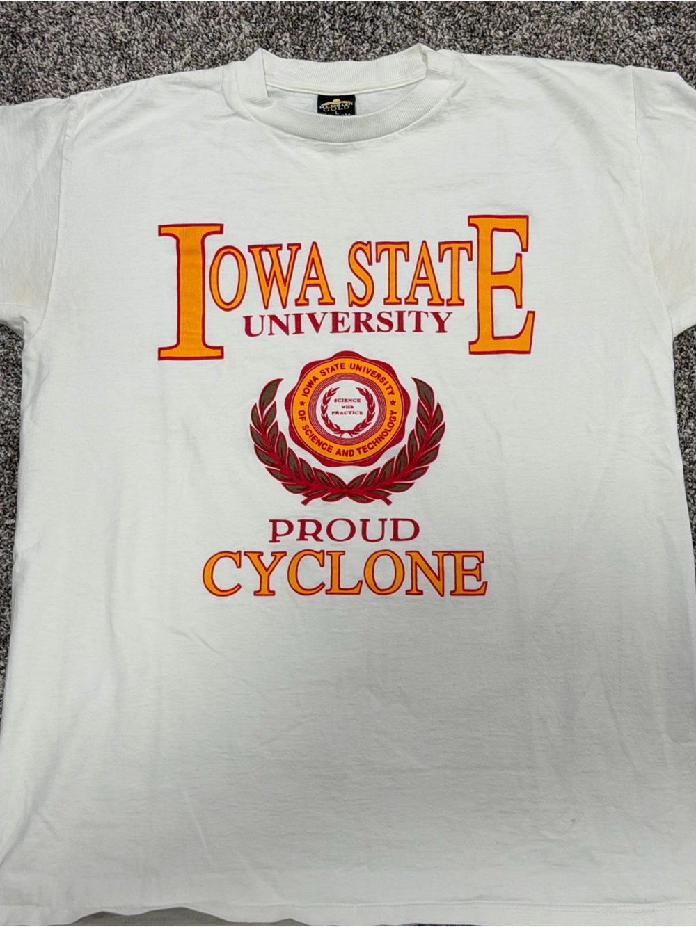 Iowa State University vintage tee. Proud Cyclone White Graphic Tee